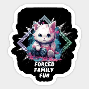 Forced Family Fun - Cat Gamer Gaming - Winter Holiday Sticker